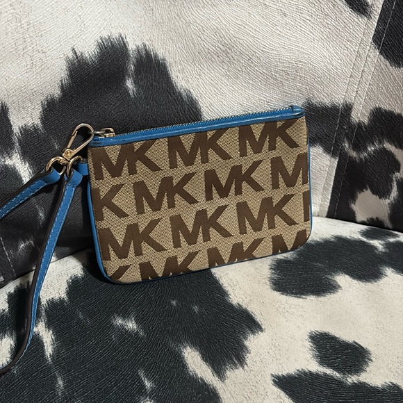 Michael Kors Handbags - Michael Kors Brown and Blue Monogram Wristlet